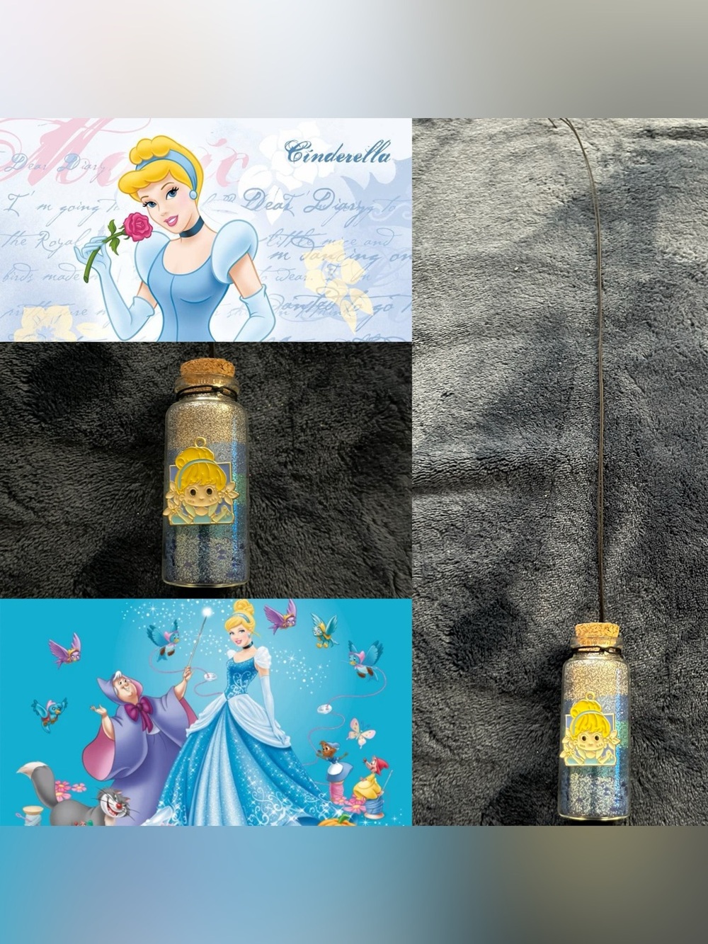 Disney Cinderella Inspired Glass Potion Fairy Bottle Necklace w/ Pendant